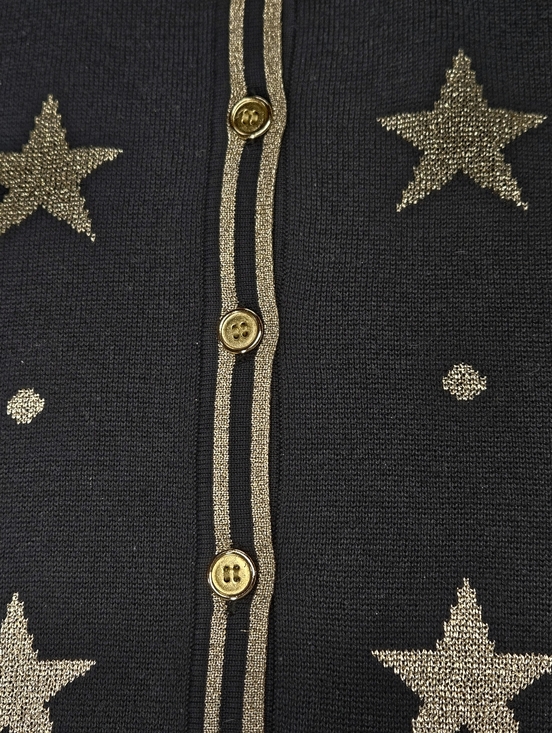 First Issue Chic Celestial Star Black Metallic Gold Button Front Knit Cardigan - Picture 5 of 11